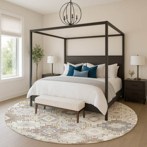 HomeRoots 8' X 10' Stylish Ivory and Gray Geometric Washable Area Rug with UV Protection for Busy Homes 718657