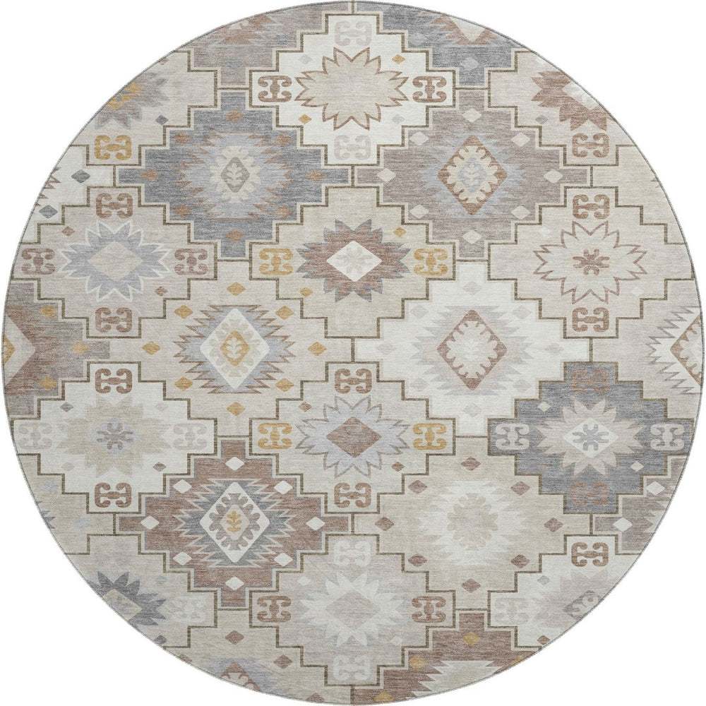 HomeRoots 8' X 10' Stylish Ivory and Gray Geometric Washable Area Rug with UV Protection for Busy Homes 718657