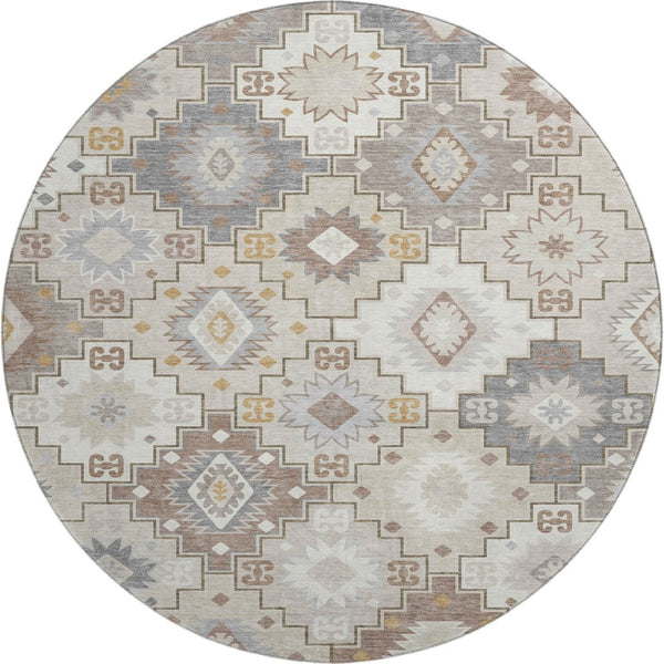 HomeRoots 8' X 10' Stylish Ivory and Gray Geometric Washable Area Rug with UV Protection for Busy Homes 718657