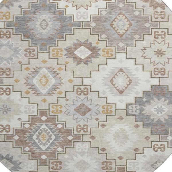 HomeRoots 8' X 10' Stylish Ivory and Gray Geometric Washable Area Rug with UV Protection for Busy Homes 718657