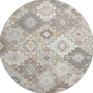 HomeRoots 8' X 10' Stylish Ivory and Gray Geometric Washable Area Rug with UV Protection for Busy Homes 718657