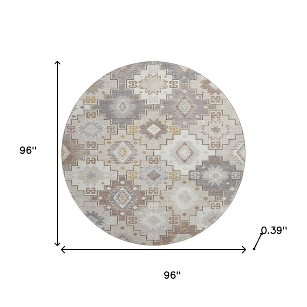 HomeRoots 8' X 10' Stylish Ivory and Gray Geometric Washable Area Rug with UV Protection for Busy Homes 718657
