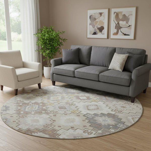 HomeRoots 8' X 10' Stylish Ivory and Gray Geometric Washable Area Rug with UV Protection for Busy Homes 718657