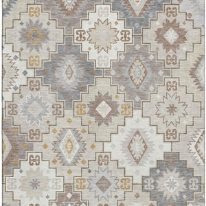 HomeRoots 9' X 12' Ivory And Gray Geometric Area Rug - Stylish, Washable, UV-Protected, Durable & Non-Slip! 718658
