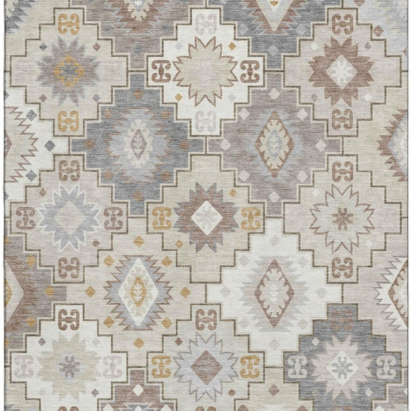 HomeRoots 9' X 12' Ivory And Gray Geometric Area Rug - Stylish, Washable, UV-Protected, Durable & Non-Slip! 718658