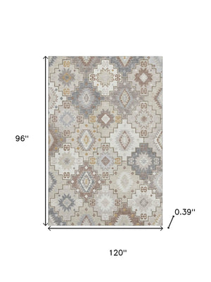 HomeRoots 9' X 12' Ivory And Gray Geometric Area Rug - Stylish, Washable, UV-Protected, Durable & Non-Slip! 718658
