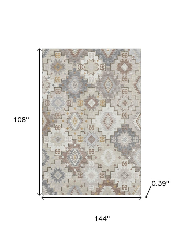 HomeRoots 10' Ivory and Gray Geometric Washable Area Rug with UV Protection – Perfect for Busy Homes! 718659