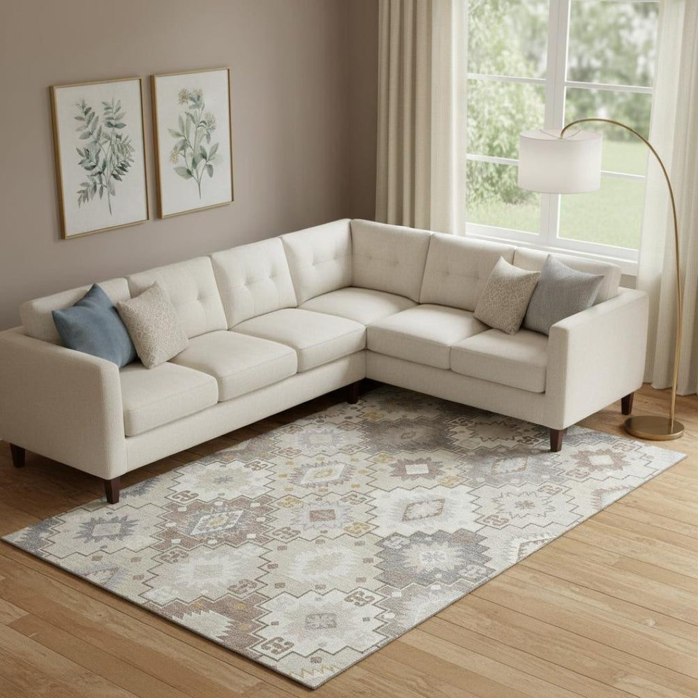 HomeRoots 10' Ivory and Gray Geometric Washable Area Rug with UV Protection – Perfect for Busy Homes! 718659