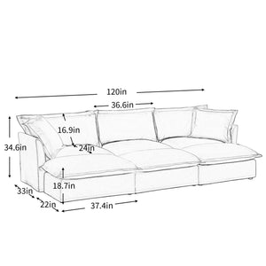 English Elm Living Room Sofa - Versatile Slipcovered 3-Seater With Ottomans, Cloud-Like Comfort For Home Theaters W3041S00152