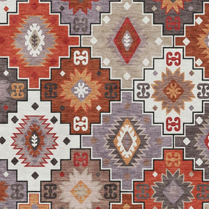 HomeRoots 5' X 8' Modern Rust and Lavender Geometric Area Rug - Washable, UV Protected, Stain Resistant Design 718661