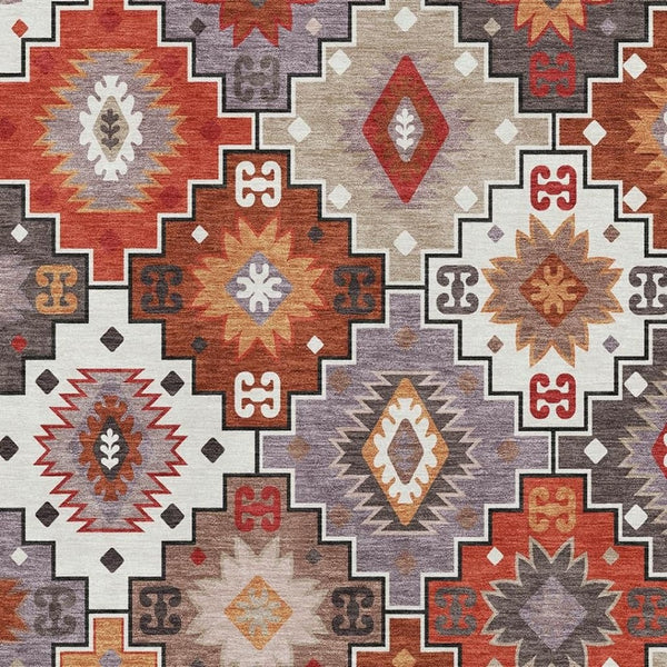 HomeRoots 5' X 8' Modern Rust and Lavender Geometric Area Rug - Washable, UV Protected, Stain Resistant Design 718661