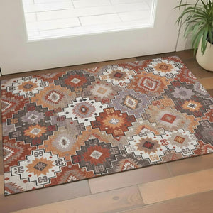 HomeRoots 5' X 8' Modern Rust and Lavender Geometric Area Rug - Washable, UV Protected, Stain Resistant Design 718661