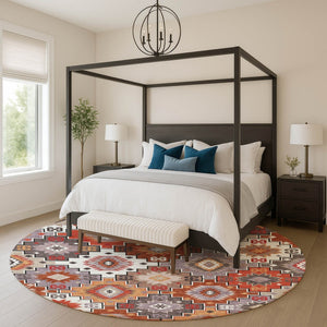 HomeRoots 8' X 10' Geometric Washable Area Rug in Rust & Lavender - UV Protected, Durable, Easy-Care Design 718663