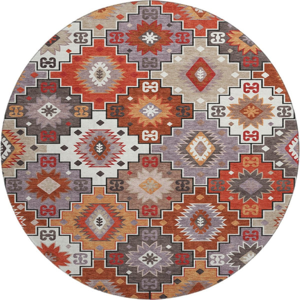 HomeRoots 8' X 10' Geometric Washable Area Rug in Rust & Lavender - UV Protected, Durable, Easy-Care Design 718663