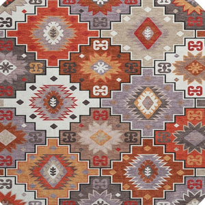 HomeRoots 8' X 10' Geometric Washable Area Rug in Rust & Lavender - UV Protected, Durable, Easy-Care Design 718663