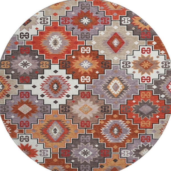 HomeRoots 8' X 10' Geometric Washable Area Rug in Rust & Lavender - UV Protected, Durable, Easy-Care Design 718663