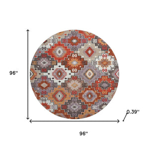 HomeRoots 8' X 10' Geometric Washable Area Rug in Rust & Lavender - UV Protected, Durable, Easy-Care Design 718663