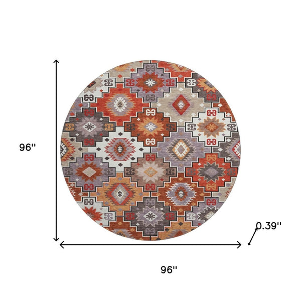 HomeRoots 8' X 10' Geometric Washable Area Rug in Rust & Lavender - UV Protected, Durable, Easy-Care Design 718663