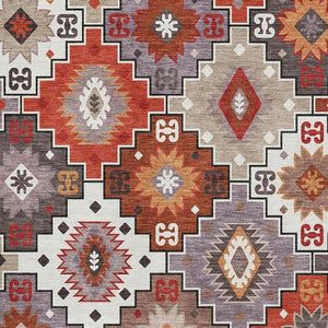HomeRoots 9' X 12' Geometric Washable Area Rug in Rust & Lavender - Durable, UV Protected, & Pet Friendly! 718664