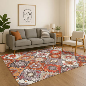 HomeRoots 10' X 14' Stylish Rust and Lavender Geometric Area Rug – Durable, Washable, UV Protected Design! 718665