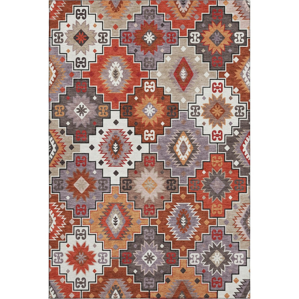 HomeRoots 10' X 14' Stylish Rust and Lavender Geometric Area Rug – Durable, Washable, UV Protected Design! 718665