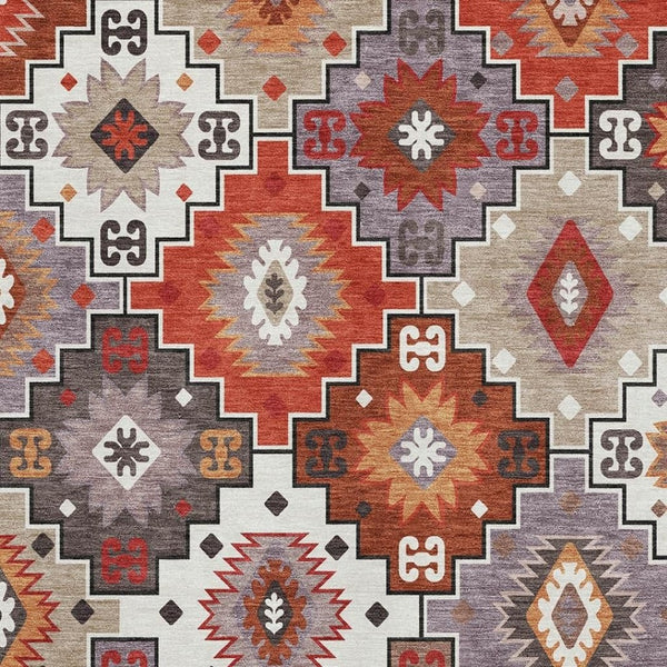HomeRoots 10' X 14' Stylish Rust and Lavender Geometric Area Rug – Durable, Washable, UV Protected Design! 718665
