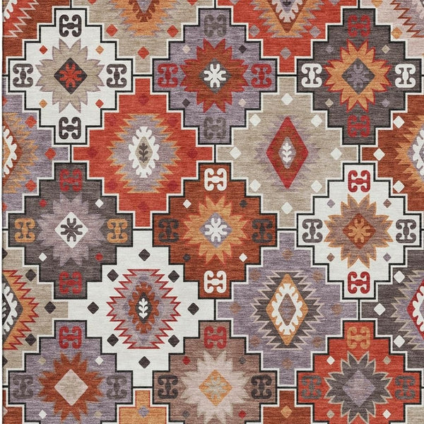 HomeRoots 10' X 14' Stylish Rust and Lavender Geometric Area Rug – Durable, Washable, UV Protected Design! 718665