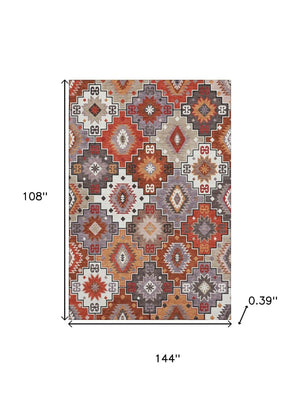 HomeRoots 10' X 14' Stylish Rust and Lavender Geometric Area Rug – Durable, Washable, UV Protected Design! 718665
