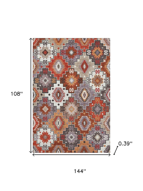 HomeRoots 10' X 14' Stylish Rust and Lavender Geometric Area Rug – Durable, Washable, UV Protected Design! 718665