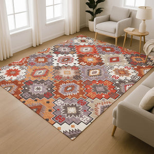 HomeRoots 10' X 14' Stylish Rust and Lavender Geometric Area Rug – Durable, Washable, UV Protected Design! 718665