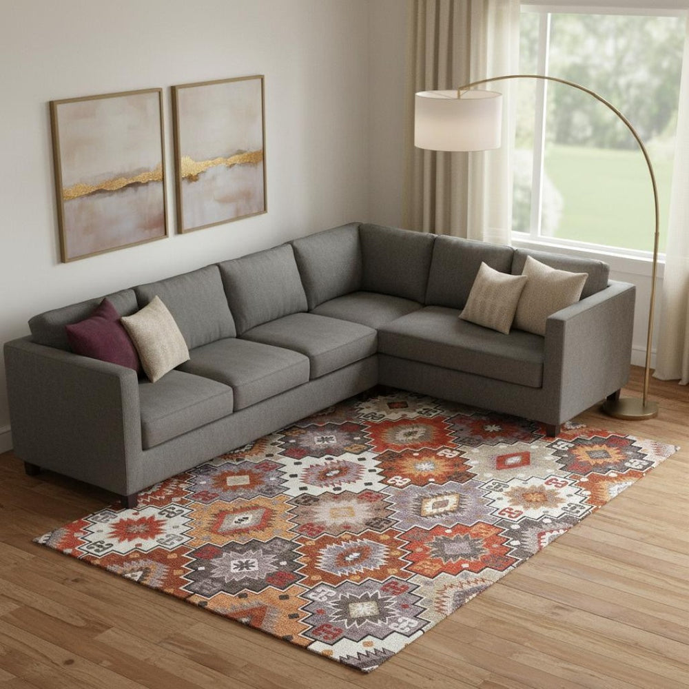HomeRoots 10' X 14' Stylish Rust and Lavender Geometric Area Rug – Durable, Washable, UV Protected Design! 718665