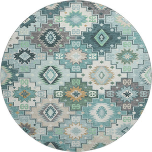 HomeRoots 8' X 10' Modern Teal And Ivory Geometric Area Rug - Washable, UV-Protected, Durable & Stylish Home Accent 718669