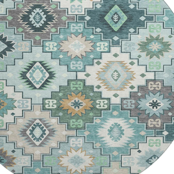 HomeRoots 8' X 10' Modern Teal And Ivory Geometric Area Rug - Washable, UV-Protected, Durable & Stylish Home Accent 718669