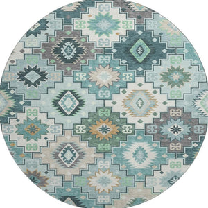 HomeRoots 8' X 10' Modern Teal And Ivory Geometric Area Rug - Washable, UV-Protected, Durable & Stylish Home Accent 718669