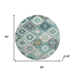 HomeRoots 8' X 10' Modern Teal And Ivory Geometric Area Rug - Washable, UV-Protected, Durable & Stylish Home Accent 718669
