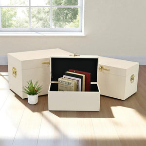 HomeRoots Set of Three Hand-Painted Gray Wood Decorative Storage Boxes for Stylish Home Organization 718680