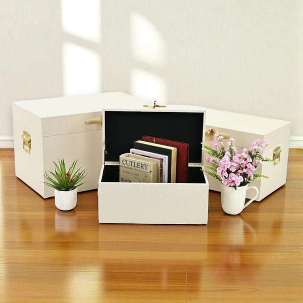 HomeRoots Set of Three Hand-Painted Gray Wood Decorative Storage Boxes for Stylish Home Organization 718680