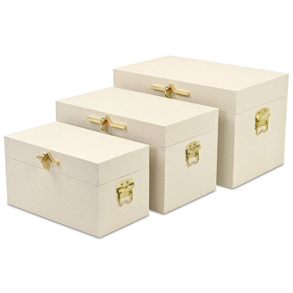 HomeRoots Set of Three Hand-Painted Gray Wood Decorative Storage Boxes for Stylish Home Organization 718680