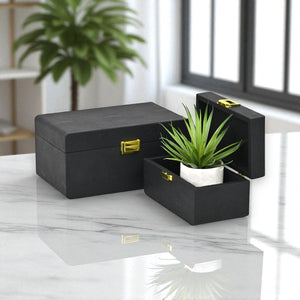 HomeRoots Set of Three Navy Blue Hand-Painted Wooden Boxes for Stylish Storage and Home Décor Accessories 718684