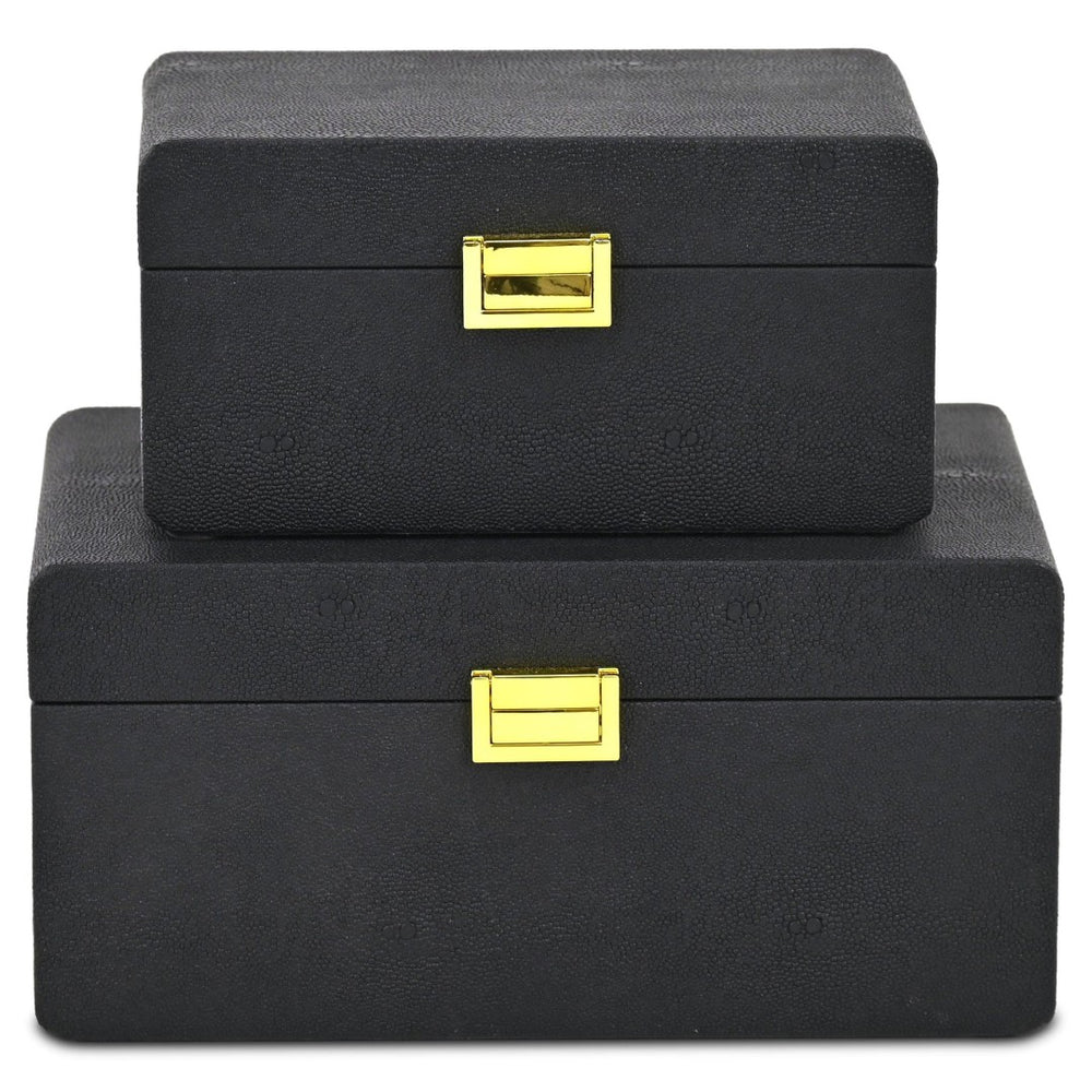 HomeRoots Set of Three Navy Blue Hand-Painted Wooden Boxes for Stylish Storage and Home Décor Accessories 718684