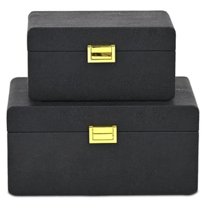 HomeRoots Set of Three Navy Blue Hand-Painted Wooden Boxes for Stylish Storage and Home Décor Accessories 718684