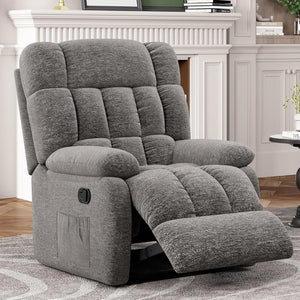 HomeRoots 39" Blue Chenille Manual Recliner - Plush Comfort, Stylish Design & Built-In Storage for Relaxation 718693