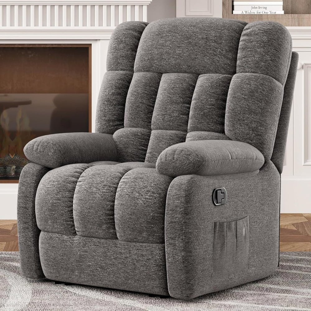 HomeRoots 39" Brown Chenille Manual Recliner - Cozy 3-Position Lounge Chair with Pocket Storage for Comfort 718694