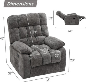 HomeRoots 39" Brown Chenille Manual Recliner - Cozy 3-Position Lounge Chair with Pocket Storage for Comfort 718694