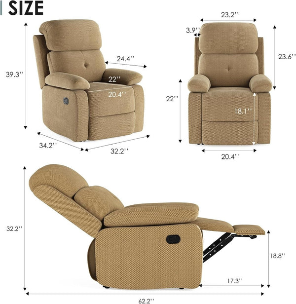 HomeRoots 34" Gray Manual Recliner Chair - Soft Polyester Blend, 3-Position Recline, Storage Pocket, Durable Design 718696