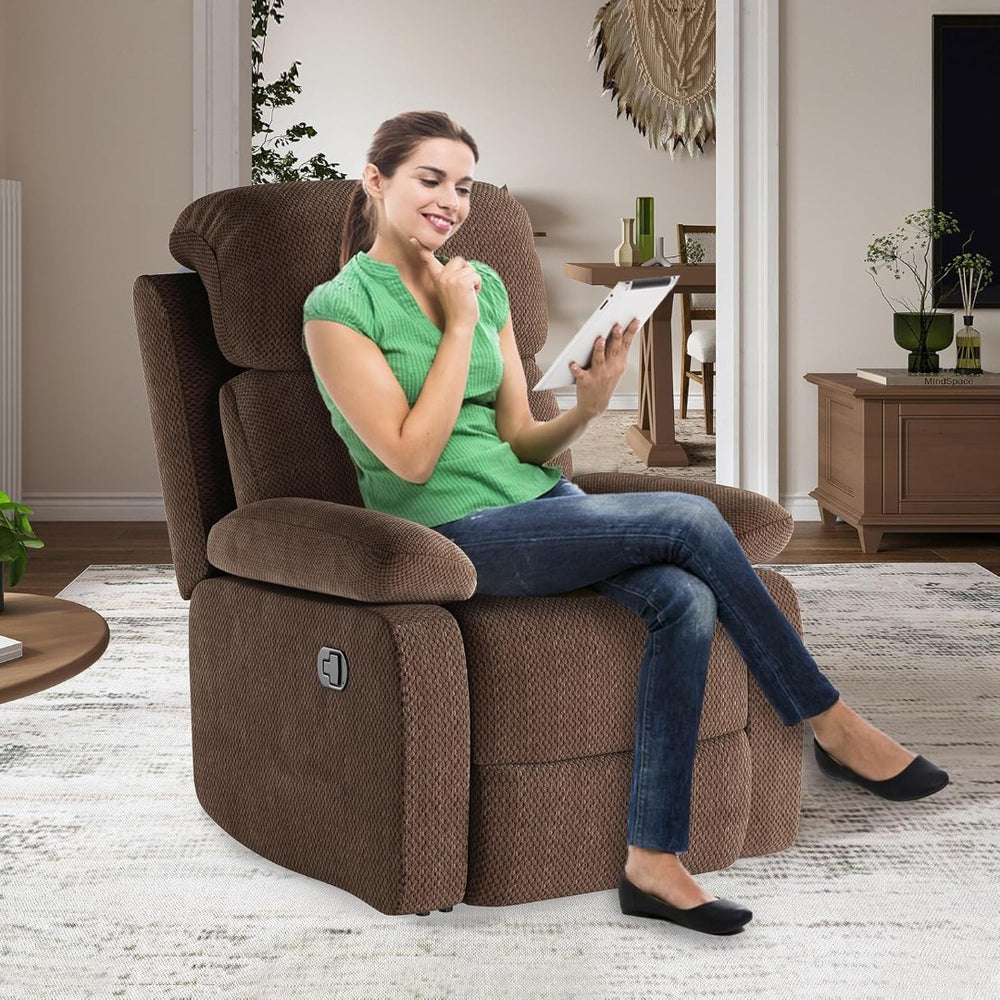 HomeRoots 34" Gray Polyester Blend Manual Recliner - Stylish, Cozy Seating with Easy Adjustments & Storage Pocket 718697