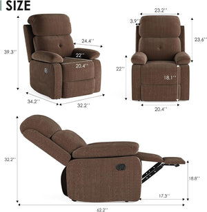 HomeRoots 34" Gray Polyester Blend Manual Recliner - Stylish, Cozy Seating with Easy Adjustments & Storage Pocket 718697