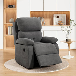 HomeRoots 34" Gray Polyester Blend Manual Recliner - Durable Comfort with Easy Recline & Storage Pocket 718698