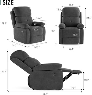 HomeRoots 34" Gray Polyester Blend Manual Recliner - Durable Comfort with Easy Recline & Storage Pocket 718698
