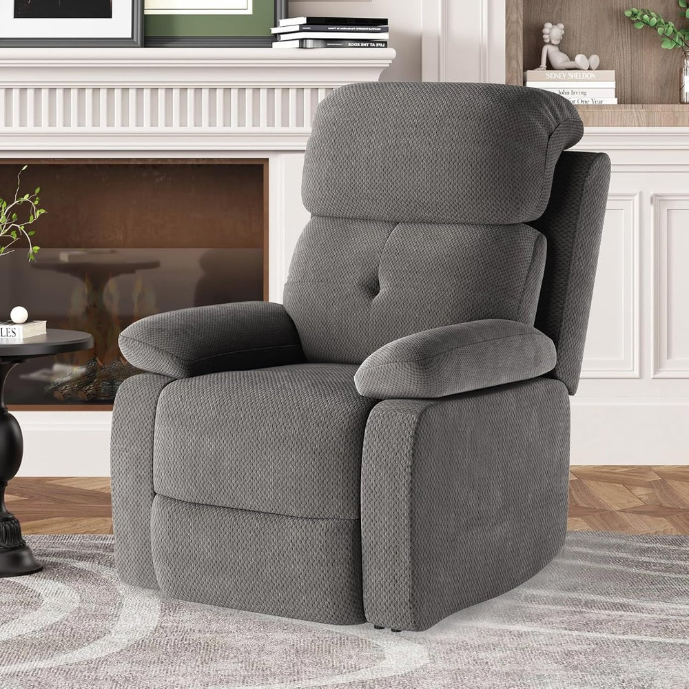 HomeRoots 34" Cozy Gray Polyester Blend Manual Recliner with Storage, Perfect for Living Rooms & Relaxation 718699